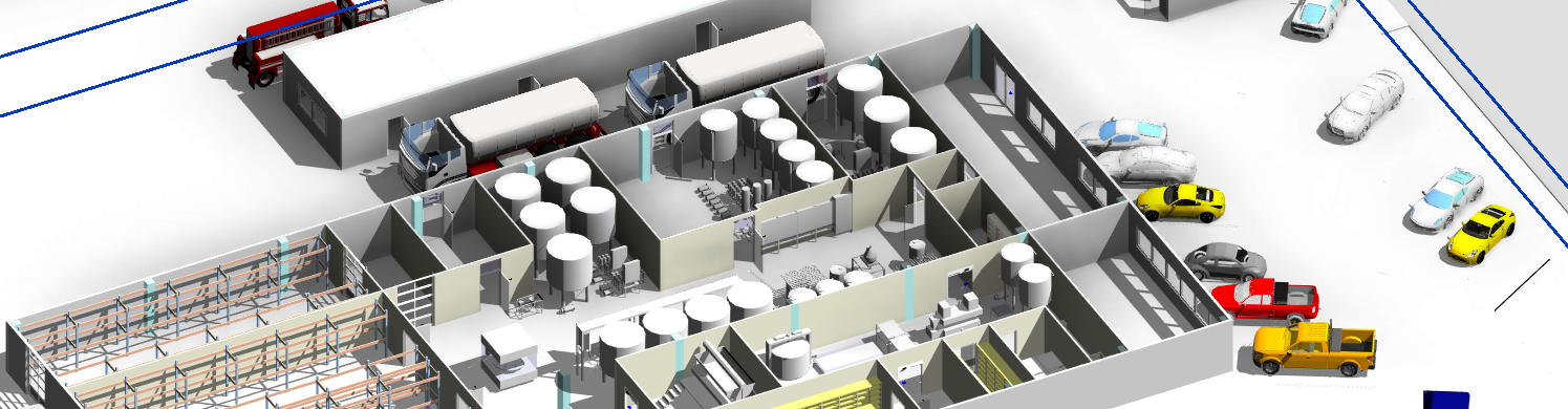 3D plan of the raw milk reception and storage area